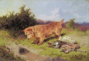 Terrier che osserva una trappola per conigli